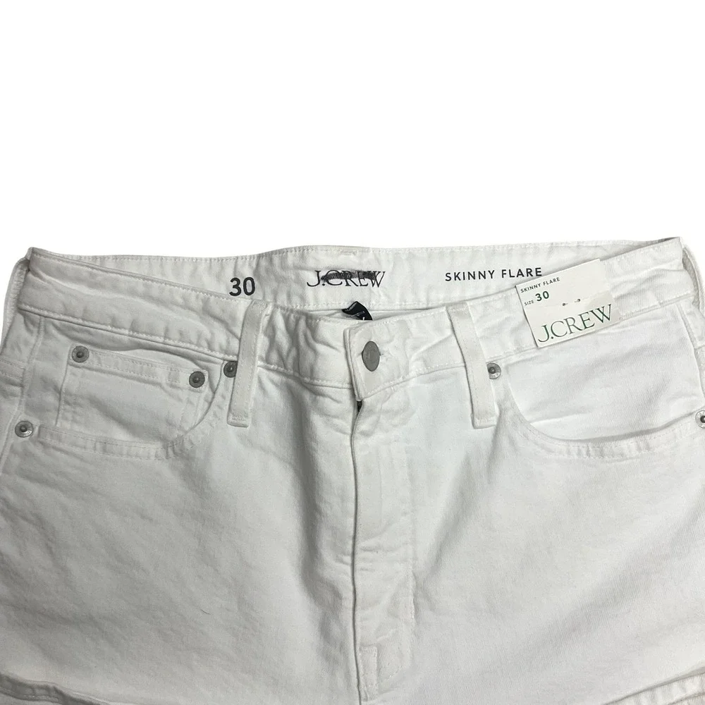 J. Crew Women's Skinny High Rise Stylish Trendy Flared Leg Pants White Sz 30 NWT